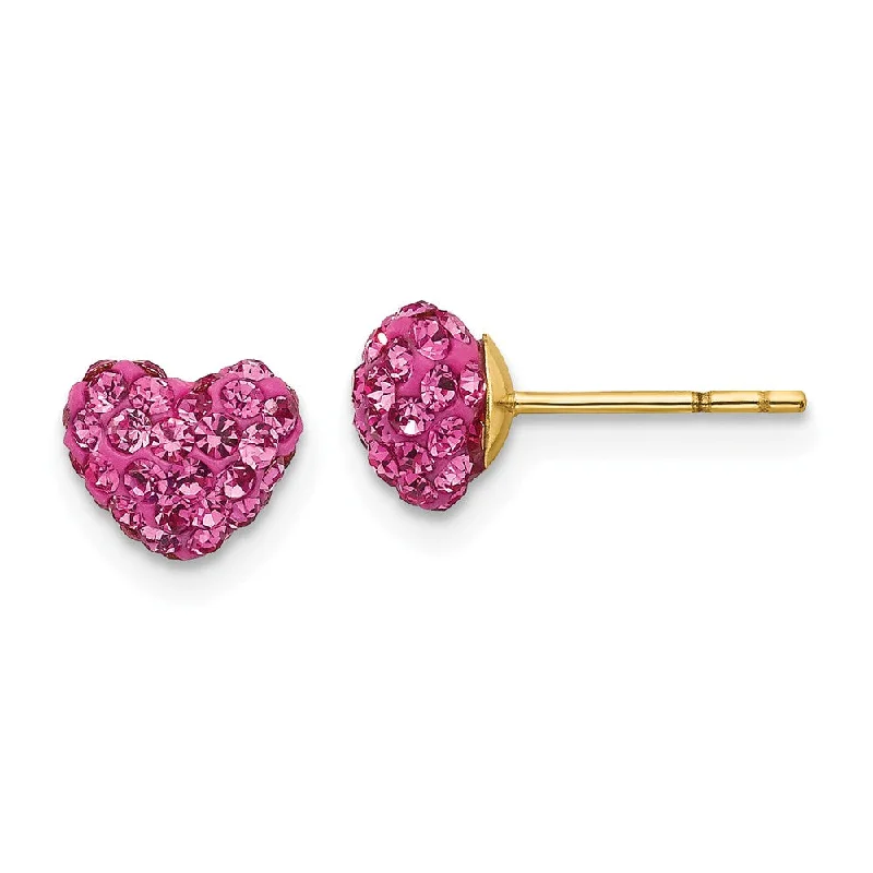 6mm Pink Crystal Heart Earrings with a 14k Yellow Gold Post