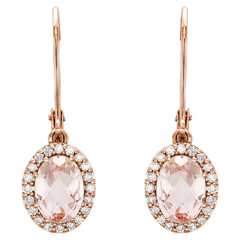 7 x 23mm 14k Rose Gold Morganite & 1/5 CTW (G-I, I1) Diamond Earrings