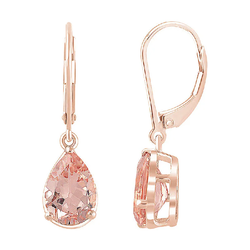 7 x 28mm 14k Rose Gold 3.6 CTW Morganite Teardrop Lever Back Earrings