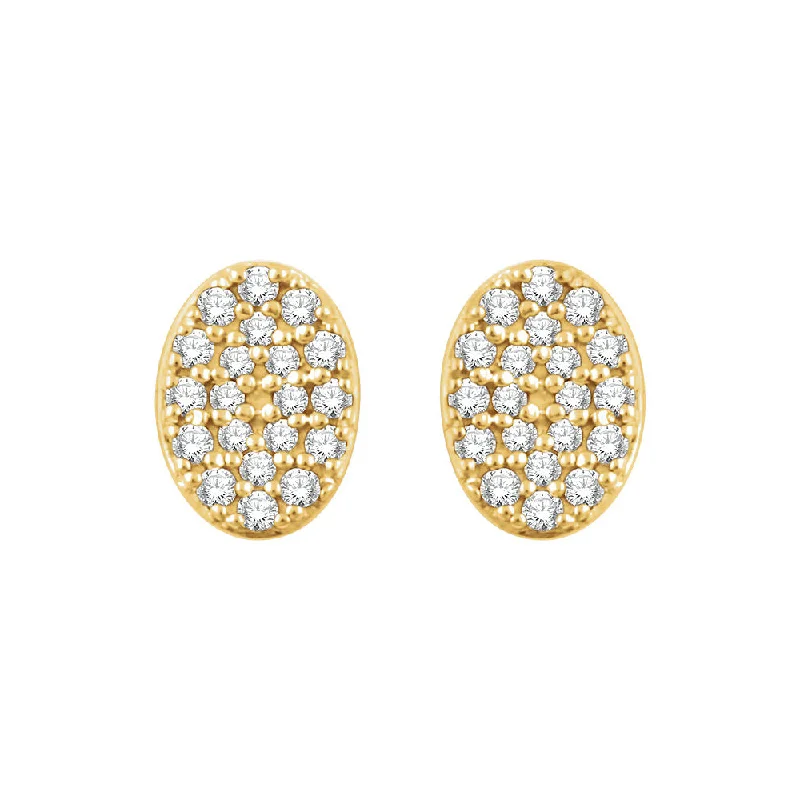 7mm Oval Diamond Cluster Post Earrings in 14k Yellow Gold