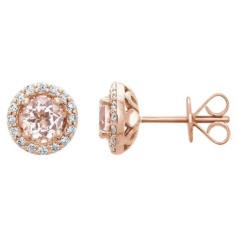 8.75mm 14k Rose Gold Morganite & 1/5 CTW(GI, I1) Diamond Halo Earrings