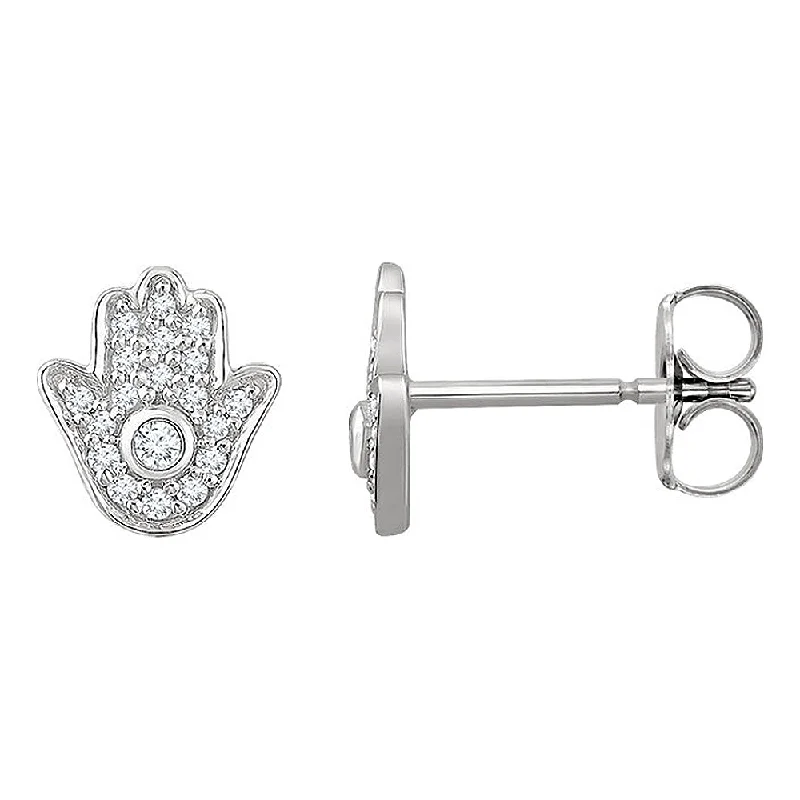 8 x 8.5mm 14k White Gold 1/5 CTW (H-I, I1) Diamond Hamsa Earrings