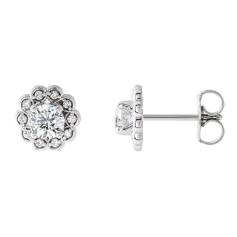 8mm Platinum 5/8 CTW (G-H, I1) Diamond Halo-Style Post Earrings