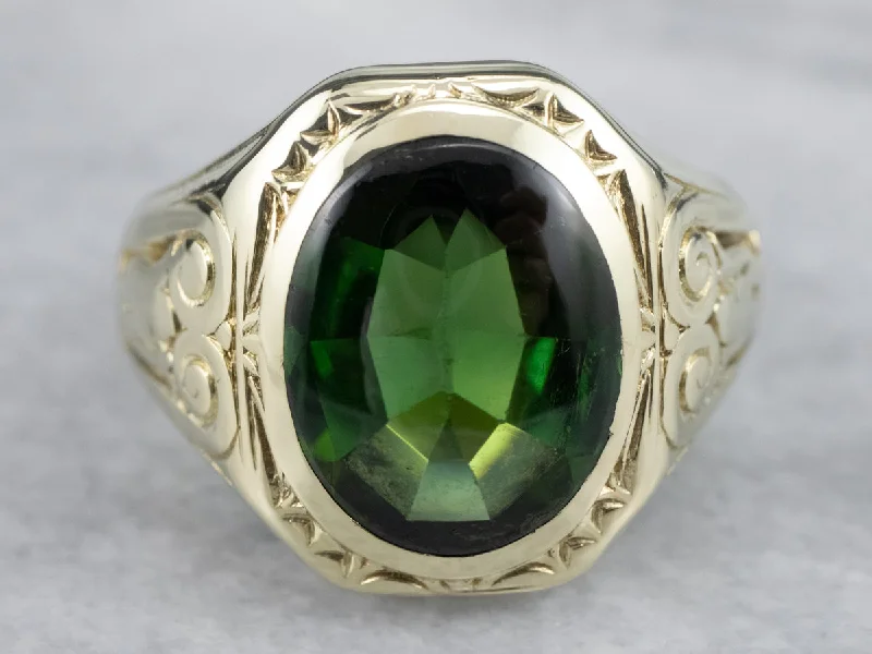 Designer gemstone rings showcased at jewelry expos impressed all-Antique Green Gold Tourmaline Statement Ring