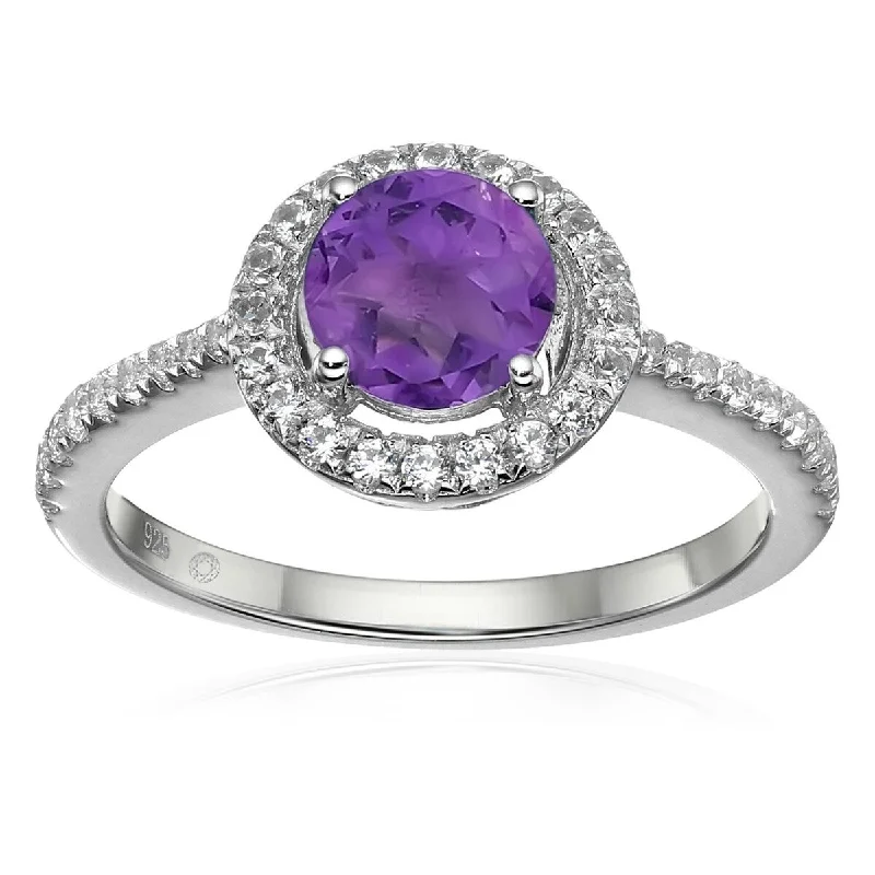 Ethical gemstone rings sourced from sustainable mines gained traction-925 Sterling Silver African Amethyst and Created White Sapphire Ring