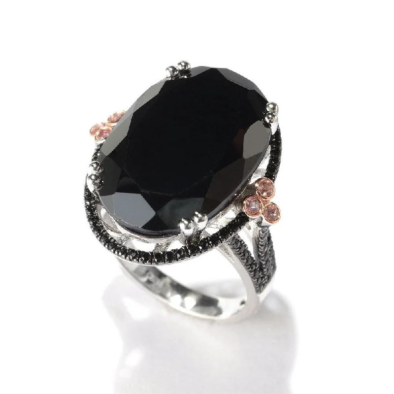 Luxury gemstone rings with diamond halos cost a fortune-925 Sterling Silver Black Spinel and Pink Tourmaline Ring