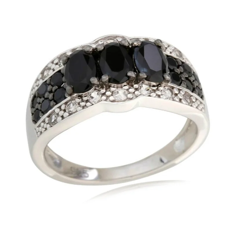 Affordable gemstone rings under fifty dollars surprised her greatly-925 Sterling Silver Black Spinel and White Natural Zircon Ring