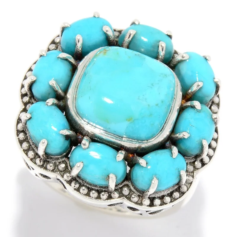 Luxury gemstone rings with diamond halos cost a fortune-925 Sterling Silver Blue Mohave Turquoise Ring