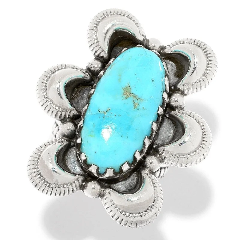 Trendy gemstone rings in modern minimalist styles are popular-925 Sterling Silver Blue Mohave Turquoise Ring