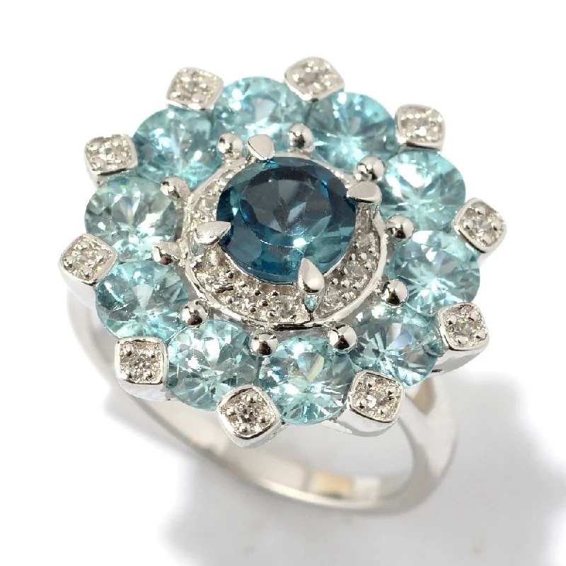 Personalized gemstone rings engraved with initials felt so special-925 Sterling Silver Blue Zircon,London Blue Topaz,White Cz Ring