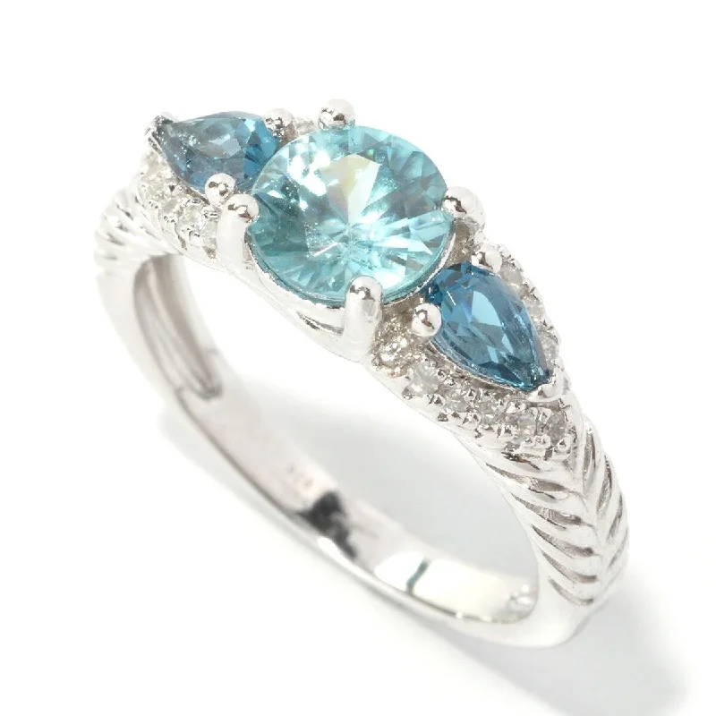 Unique gemstone rings crafted by local artisans sold fast-925 Sterling Silver Blue Zircon,London Blue Topaz,White Natural Zircon Ring