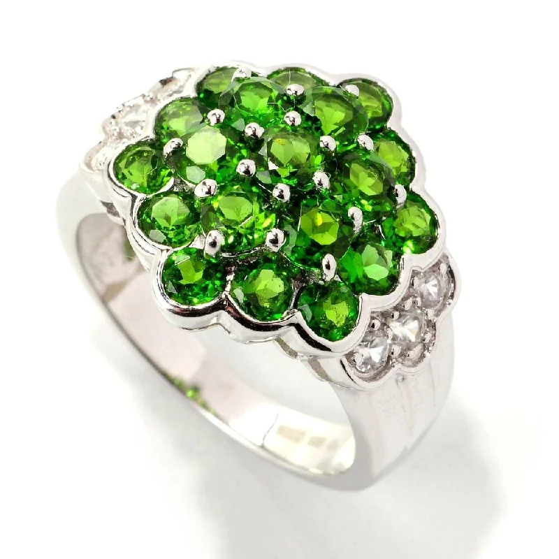 Bold statement gemstone rings for fashion lovers stood out-925 Sterling Silver Chrome Diopside and White Cz Ring