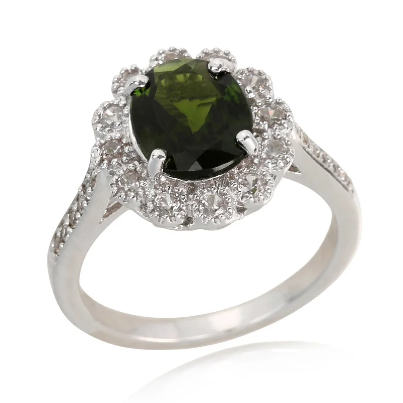 He found affordable gemstone rings for everyday wear online-925 Sterling Silver Chrome Diopside and White Natural Zircon Cocktail Ring