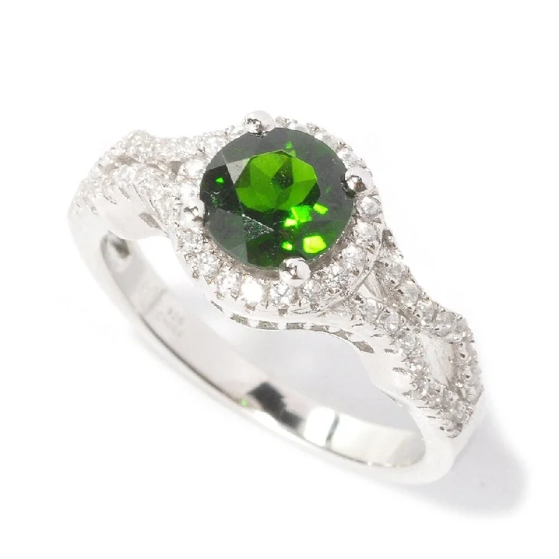 Designer gemstone rings showcased at jewelry expos impressed all-925 Sterling Silver Chrome Diopside and White Natural Zircon Ring