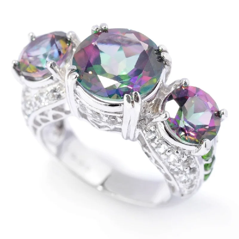 Restored antique gemstone rings regained their original stunning beauty-925 Sterling Silver Chrome Diopside,Mystic Topaz,White Topaz Ring- Size 6