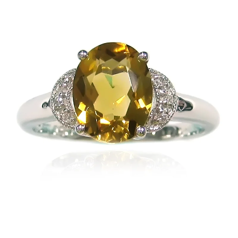 Bold statement gemstone rings for fashion lovers stood out-925 Sterling Silver Citrine and White Topaz Gemstone Solitaire Ring