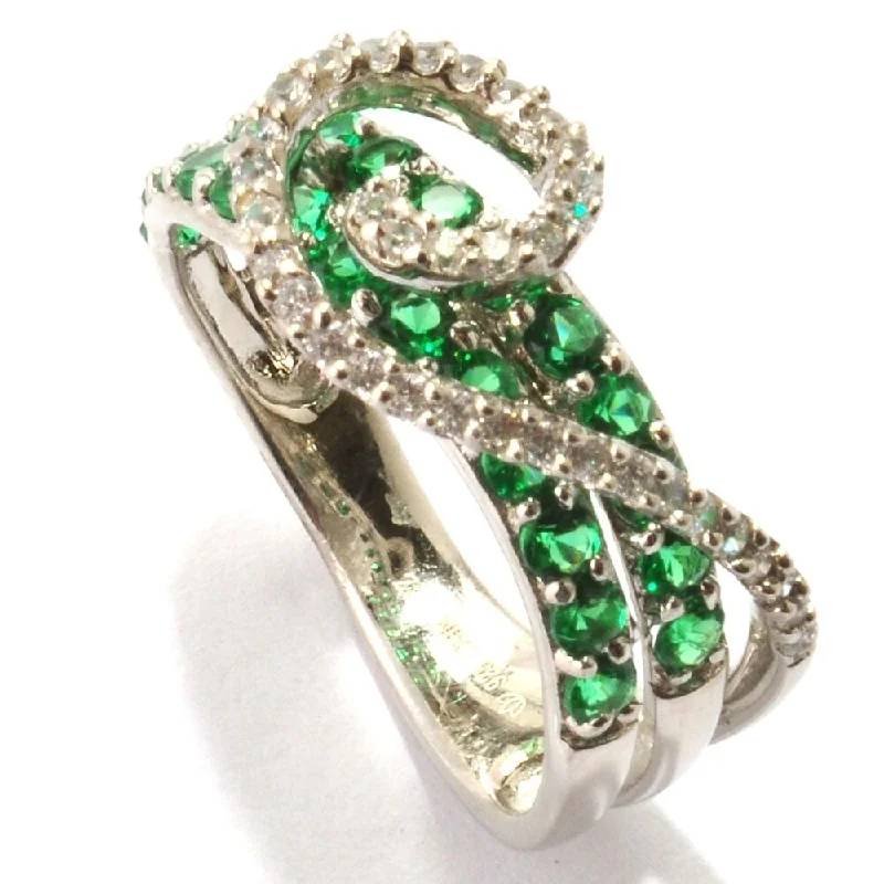 Heirloom gemstone rings passed down through generations held memories-925 Sterling Silver Green Emerald Color CZ and White Zircon Band Ring