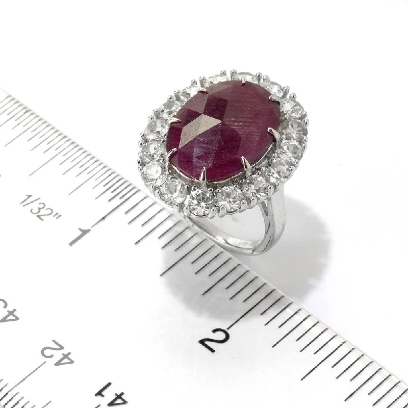 Bohemian gemstone rings with raw crystals matched her vibe-925 Sterling Silver Indian Ruby and White Natural Zircon Ring