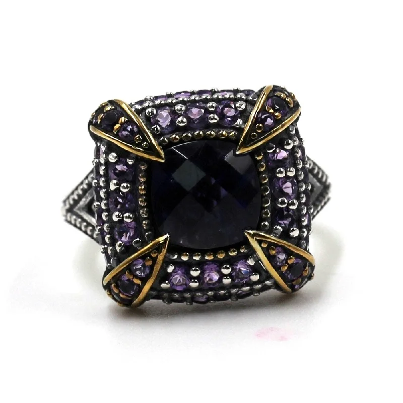 Classic gemstone rings in timeless gold bands never fade-925 Sterling Silver Iolite and African Amethyst Ring