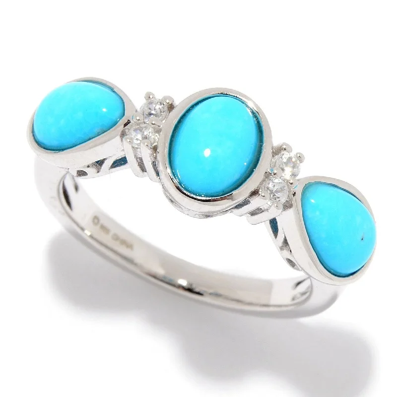 Unique gemstone rings crafted by local artisans sold fast-925 Sterling Silver Kingman Turquoise and White Natural Zircon Ring