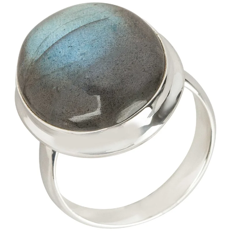 Luxury gemstone rings with diamond halos cost a fortune-925 Sterling Silver Labradorite Gemstone Solitaire Ring