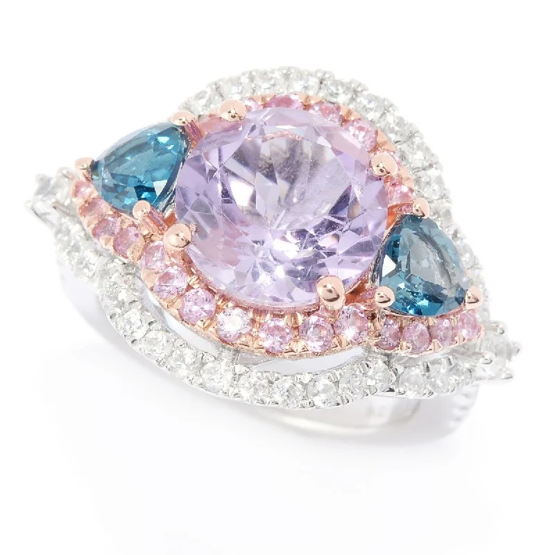 Delicate gemstone rings perfect for stacking adorned her fingers-925 Sterling Silver London Blue Topaz,Pink Amethyst,Pink Sapphire,White Natural Zircon Ring