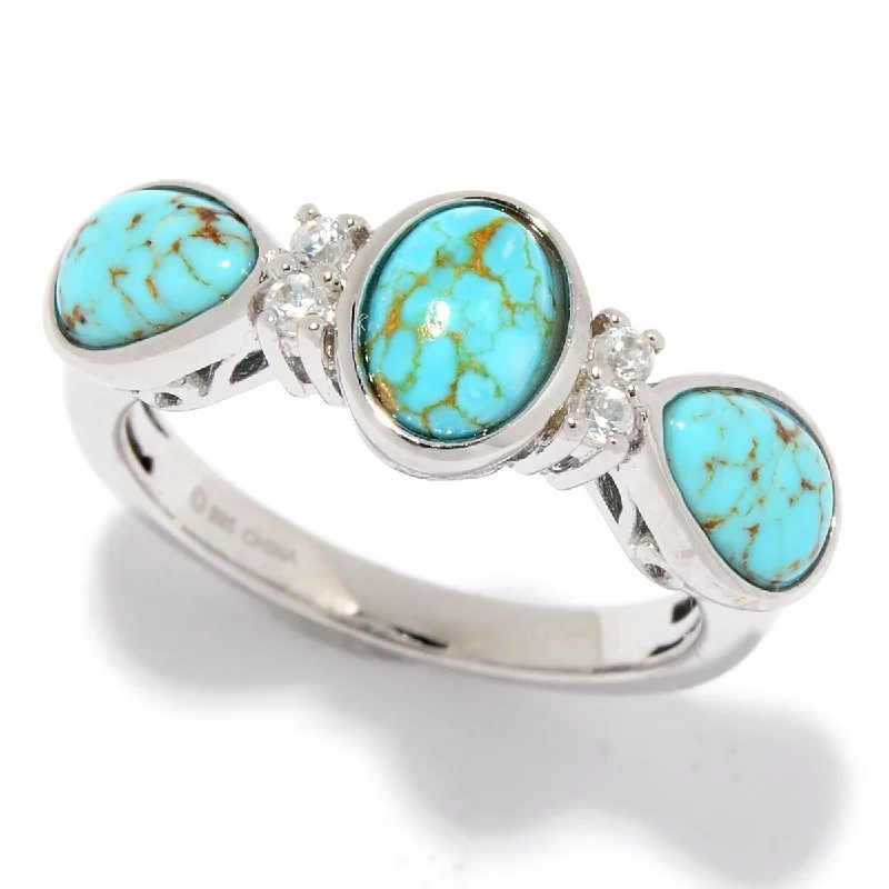 He found affordable gemstone rings for everyday wear online-925 Sterling Silver Mine#8 Turquoise and White Natural Zircon Ring