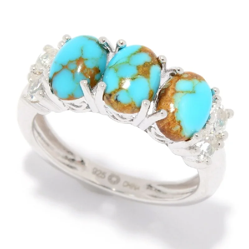 Ethical gemstone rings sourced from sustainable mines gained traction-925 Sterling Silver Mine#8 Turquoise and White Topaz Ring