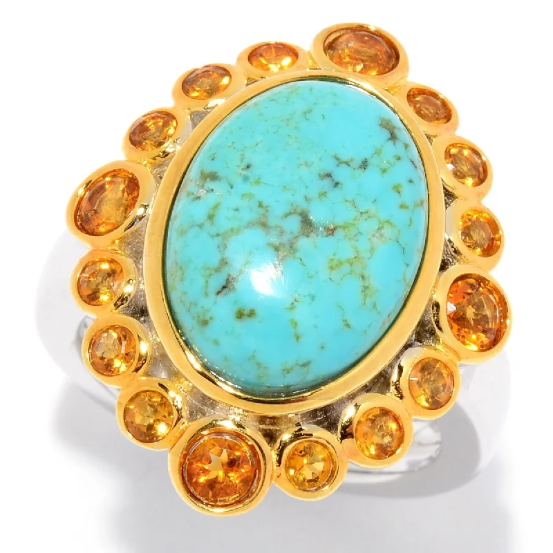 He found affordable gemstone rings for everyday wear online-925 Sterling Silver Mine#8 Turquoise, Madeira Citrine Ring