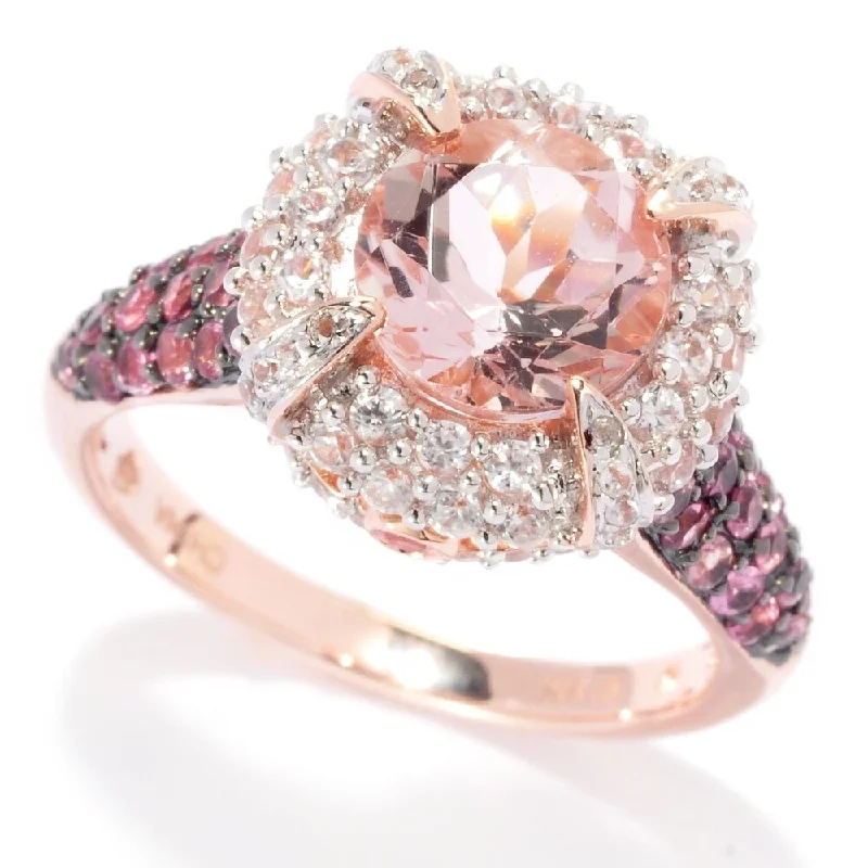 Classic gemstone rings in timeless gold bands never fade-925 Sterling Silver Morganite,Pink Tourmaline,White Natural Zircon Ring