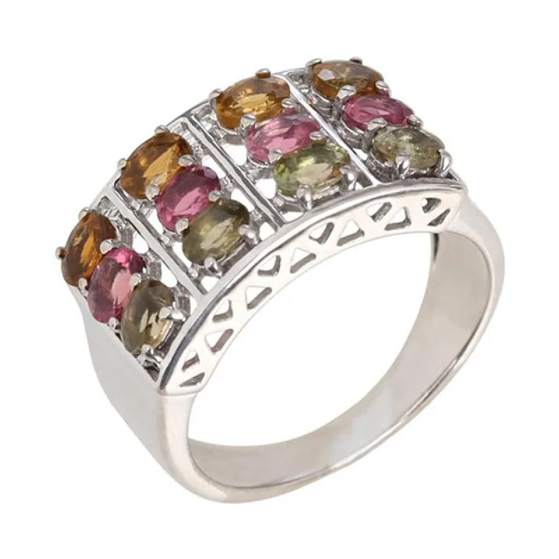 Ethical gemstone rings sourced from sustainable mines gained traction-925 Sterling Silver Multi Color Tourmaline Ring