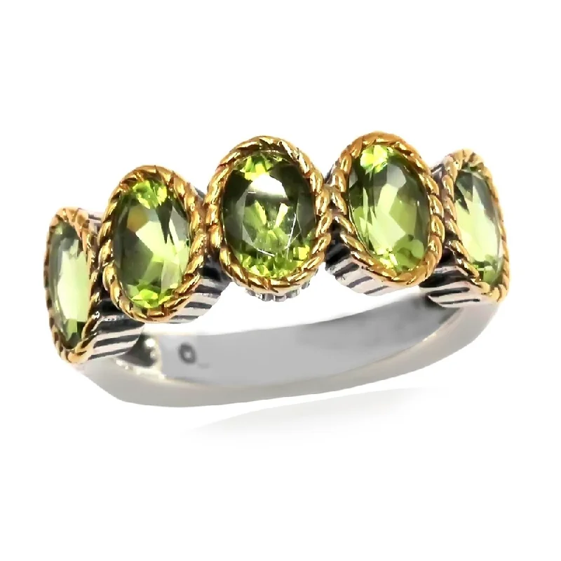 Restored antique gemstone rings regained their original stunning beauty-925 Sterling Silver Peridot 5-Stone Ring