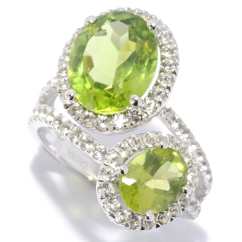 Trendy gemstone rings in modern minimalist styles are popular-925 Sterling Silver Peridot and White Topaz Ring