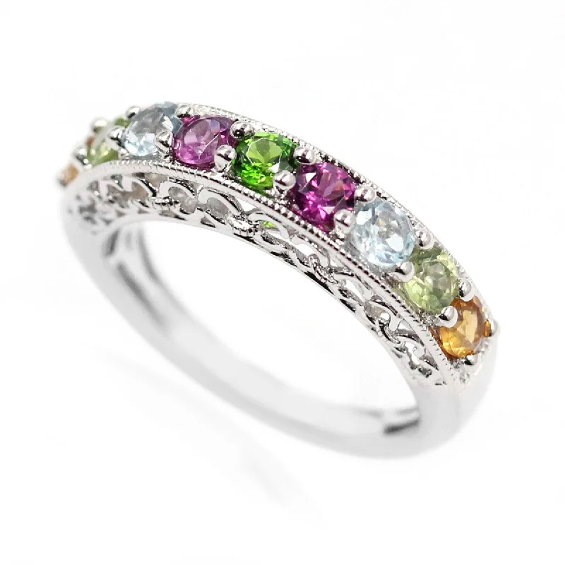 Restored antique gemstone rings regained their original stunning beauty-925 Sterling Silver Peridot,Citrine,Sky Blue Topaz,Rhodolite Garnet Ring