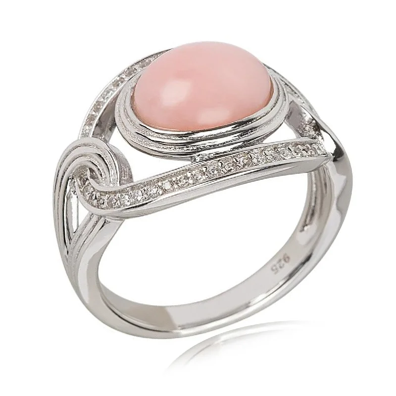 Bespoke gemstone rings tailored to preferences took weeks to make-925 Sterling Silver Pink Opal and White Zircon Solitaire Ring