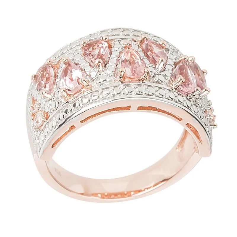 Classic gemstone rings in timeless gold bands never fade-925 Sterling Silver Pink Tourmaline and White Natural Zircon Ring