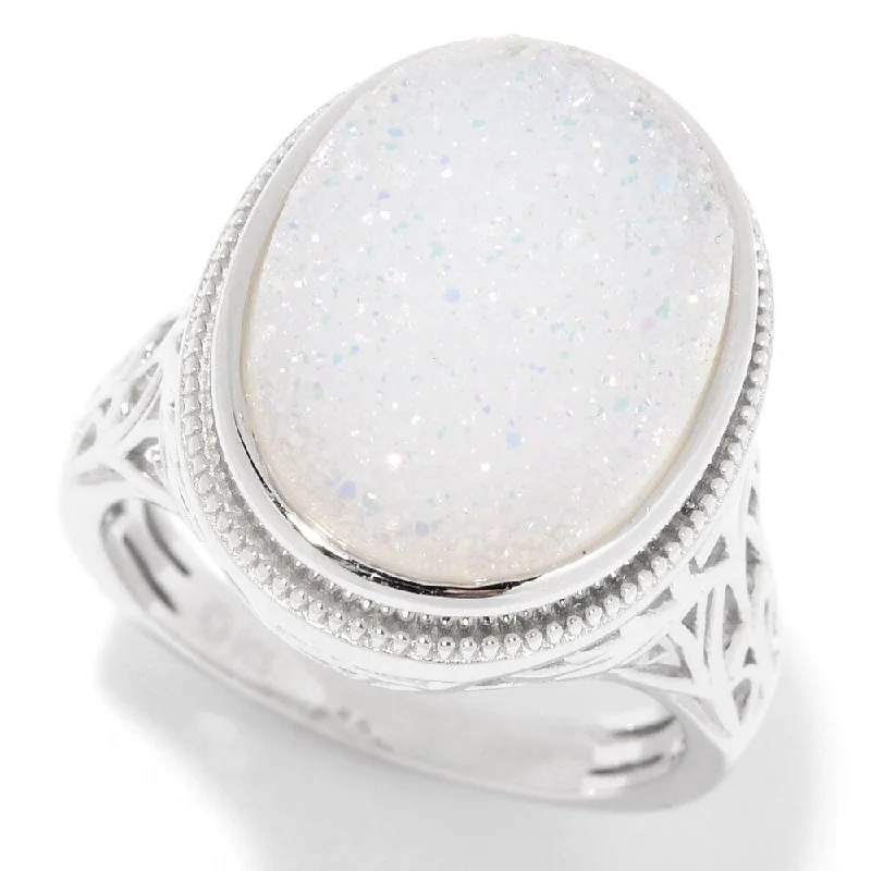 She adored her handcrafted gemstone rings with natural turquoise-925 Sterling Silver Platinum Drusy Ring