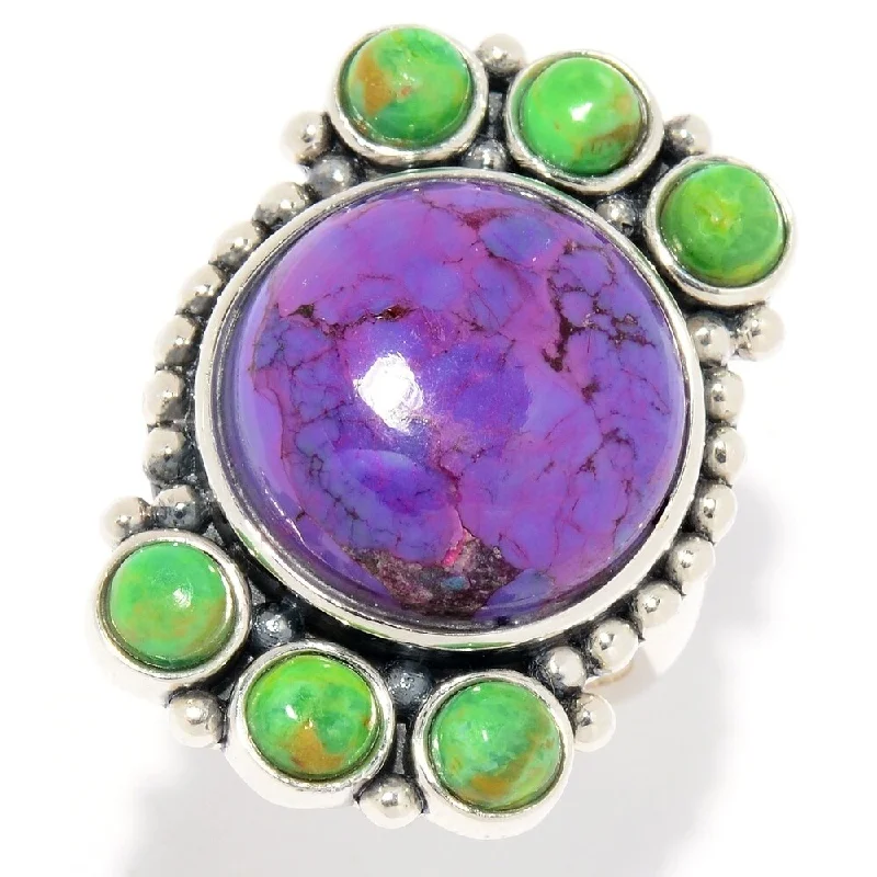 Bespoke gemstone rings tailored to preferences took weeks to make-925 Sterling Silver Purple Mohave Turquoise and Green Mojave Turquoise Ring