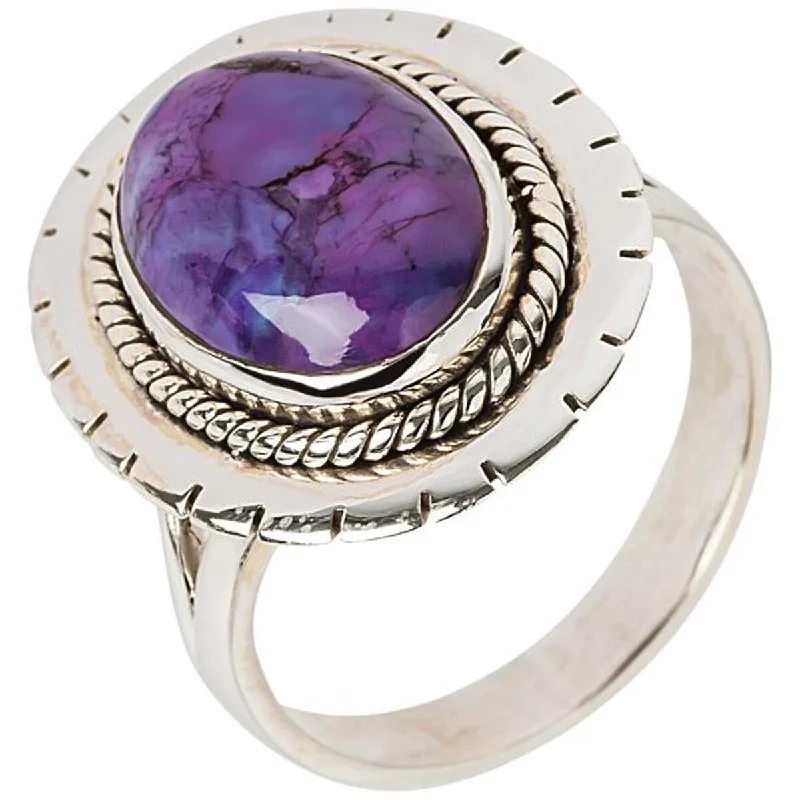 Luxury gemstone rings with diamond halos cost a fortune-925 Sterling Silver Purple Mohave Turquoise Solitaire Ring