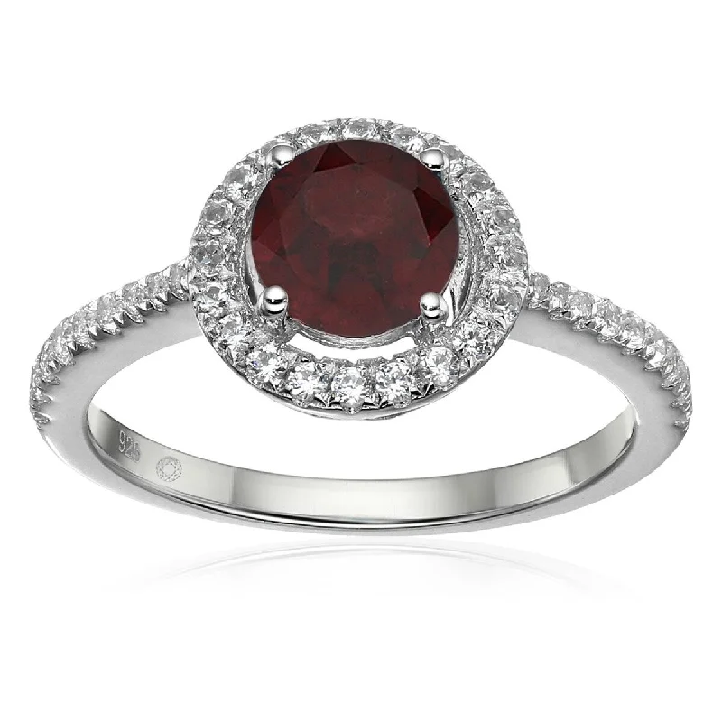 Bold statement gemstone rings for fashion lovers stood out-925 Sterling Silver Red Garnet and Created White Sapphire Ring