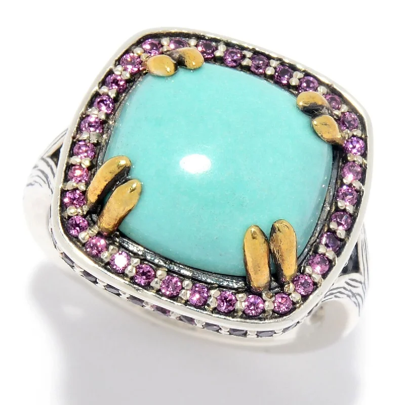 Her elegant gemstone rings featuring sparkling rubies turned heads-925 Sterling Silver Rhodolite Garnet and Campitos Turquoise Ring