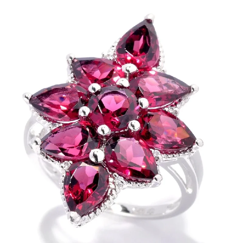 Designer gemstone rings showcased at jewelry expos impressed all-925 Sterling Silver Rhodolite Garnet and White Natural Zircon Ring