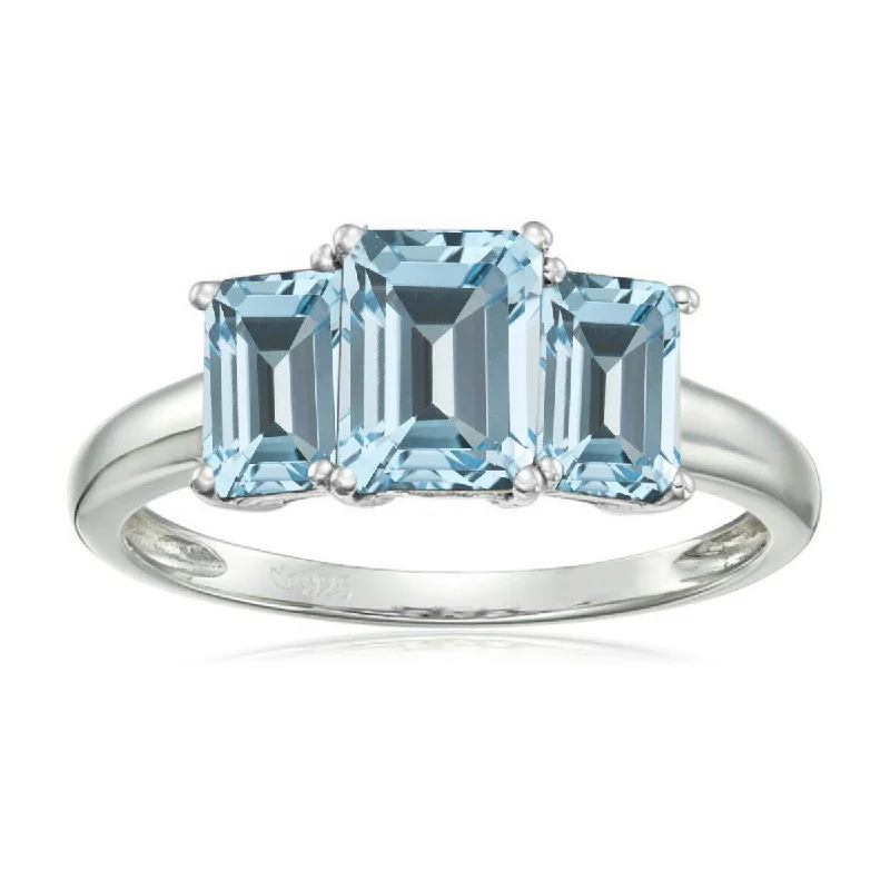 Restored antique gemstone rings regained their original stunning beauty-925 Sterling Silver Sky Blue Topaz 3-Stone Ring