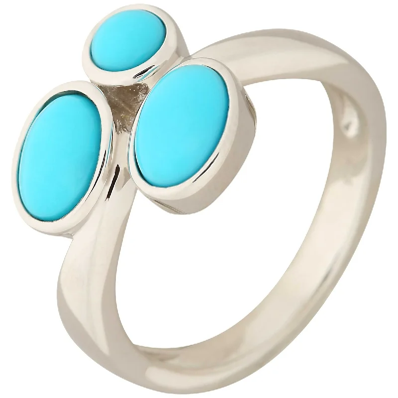 He found affordable gemstone rings for everyday wear online-925 Sterling Silver Sleeping Beauty Turquoise 3- Stone Ring