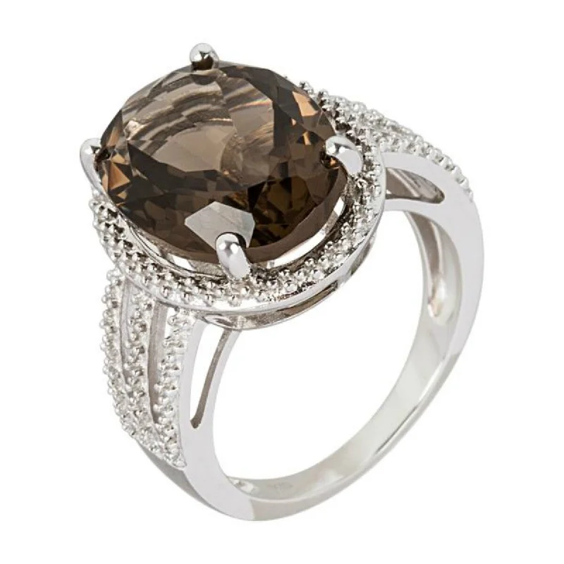 Trendy gemstone rings in modern minimalist styles are popular-925 Sterling Silver Smoky Quartz Ring