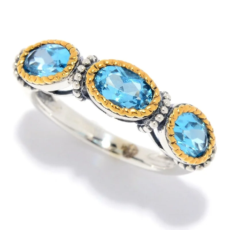 Classic gemstone rings in timeless gold bands never fade-925 Sterling Silver Swiss Blue Topaz 3-Stone Ring