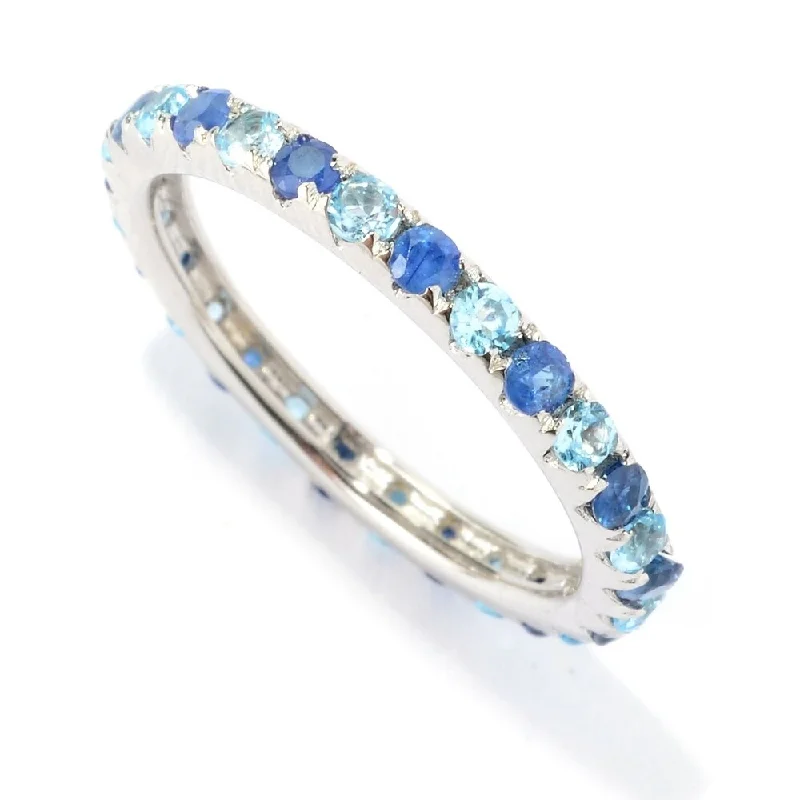 The vintage gemstone rings with rare emeralds gleamed brightly-925 Sterling Silver Swiss Blue Topaz and Blue Sapphire Eternity Band Ring