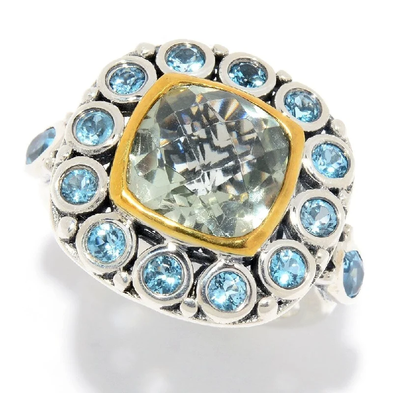 He found affordable gemstone rings for everyday wear online-925 Sterling Silver Swiss Blue Topaz and Green Amethyst Ring