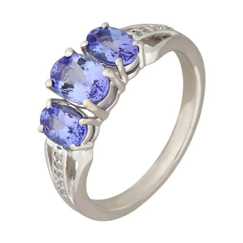 He found affordable gemstone rings for everyday wear online-925 Sterling Silver Tanzanite 3-Stone Ring