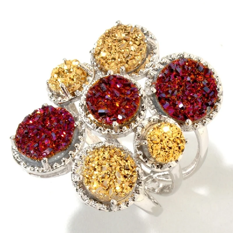 Trendy gemstone rings in modern minimalist styles are popular-925 Sterling Silver Titanium Drusy and Golden Drusy Ring